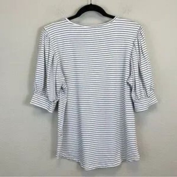 FRAME Puff Sleeve Navy & White Striped Scoop Neck Jersey Top Size XL - Picture 3 of 8